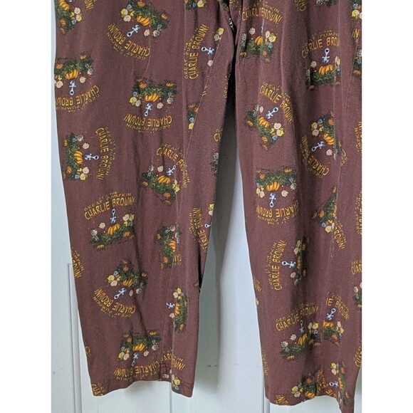 VTG Charlie Brown Great Pumpkin Pajama Pants Mens Large Brown Drawstring Pocket - Picture 3 of 7